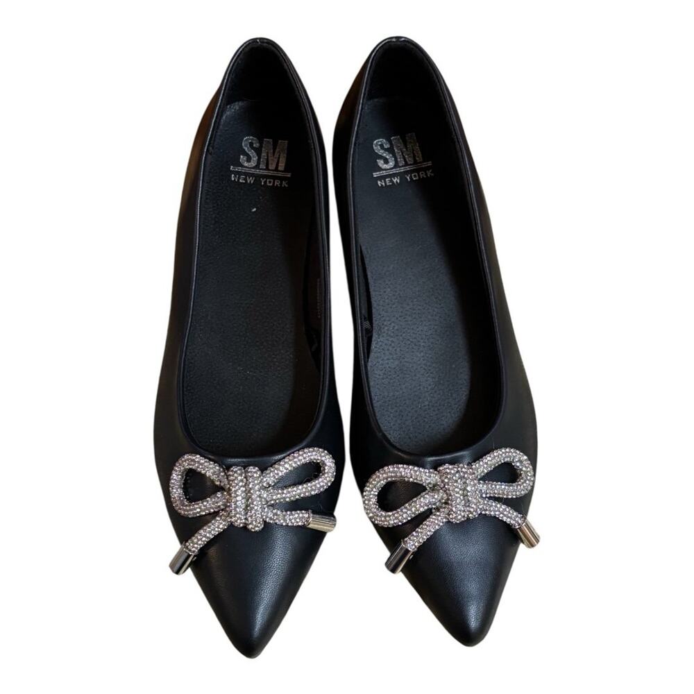 SM New York Silver Bow black pointed ballerina flats shoes